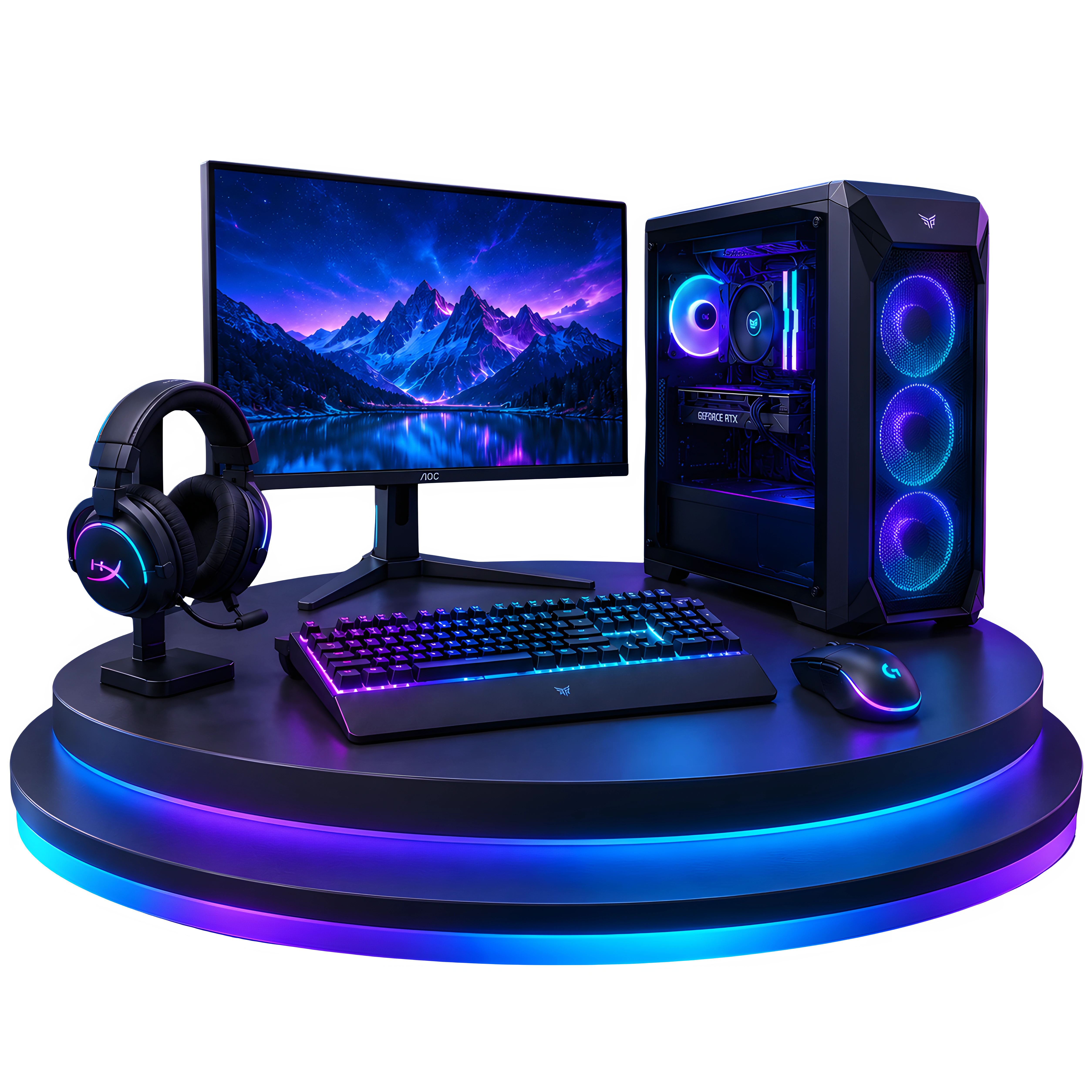 Equipo gamer armado por ComputerSell con monitor, gabinete RGB, teclado y mouse